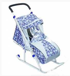 Санки-коляска ™Galaxy - Снежинки, синие с колесами и тентом (Galaxy, СКГ_Снежинки синий)